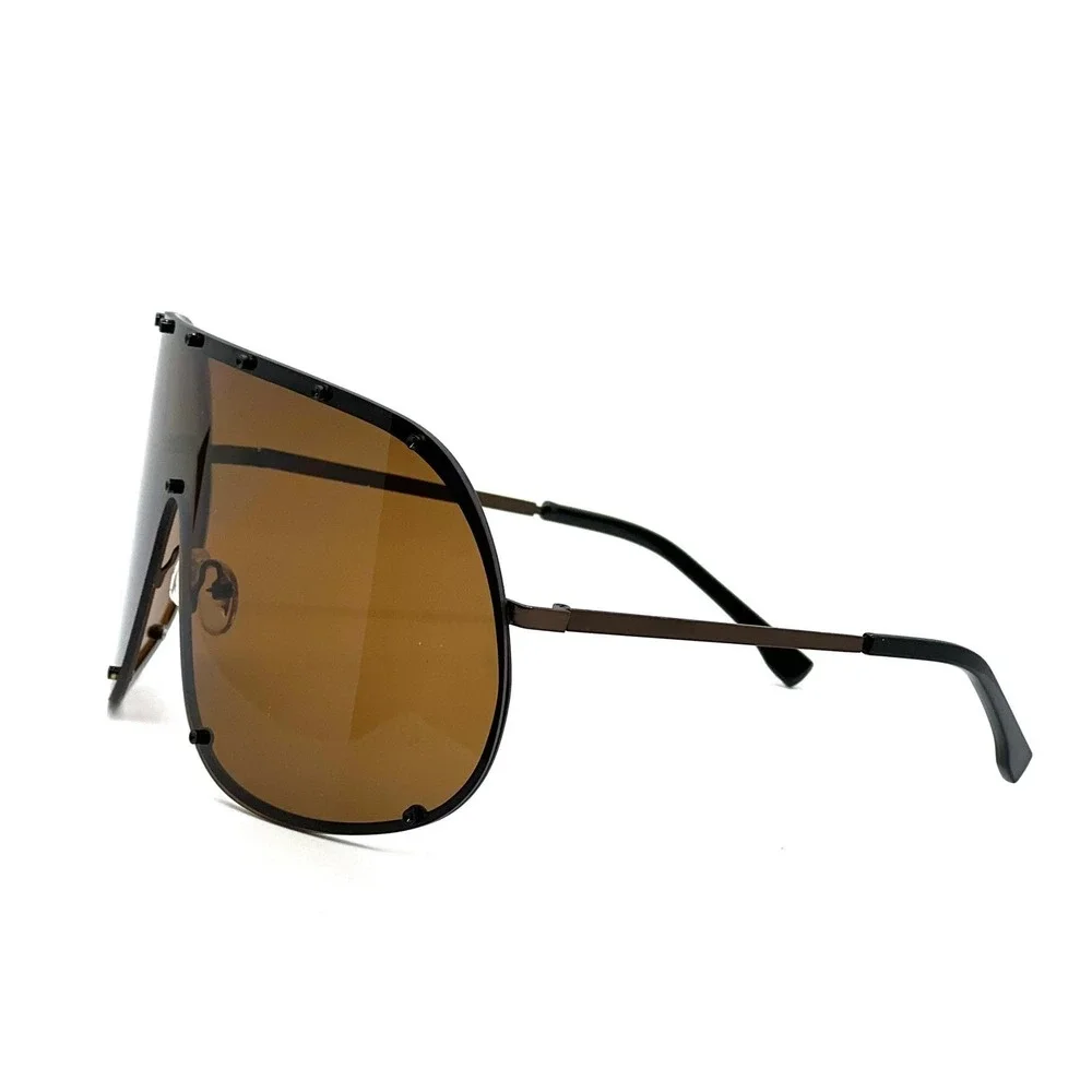 Shield Sunglasses Oversized Trendy Rivet Brown Lens Fashion Statement Lentes New